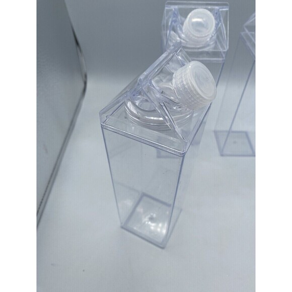 4 Pieces Clear Milk Carton Water Juice Bottles 17oz Capacity  Sealed Lid Square - Picture 2 of 4